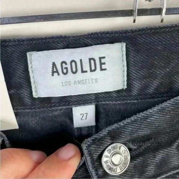 AGOLDE Black Lana Mid Rise Distressed Straight Leg Jean - Picture 9 of 12